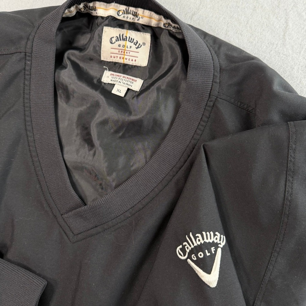 Callaway Men's Windbreaker Pullover XL Black V-Neck Microfiber Golf Y2K